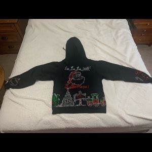 Handmade Mega Bling Rhinestone Happy Holiday/X-Mas Pull-Over Hooded Sweatshirt s